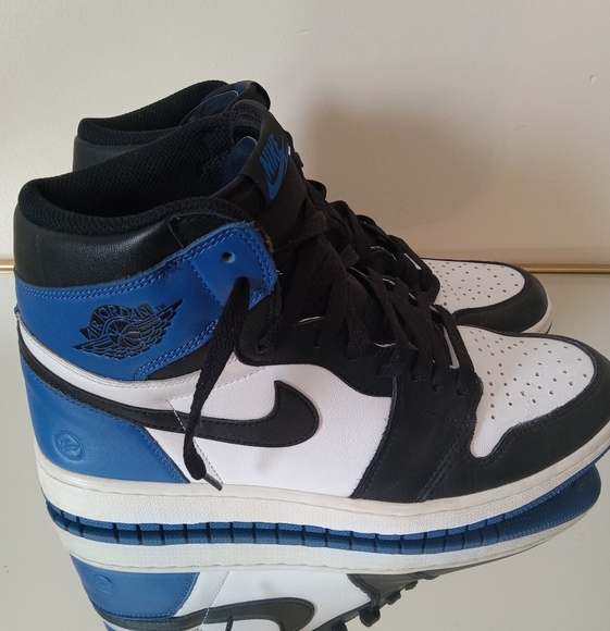 Authentic Nike Air Jordan Retro 1 High OG Black White Blue Size 101/2 - Picture 2 of 16
